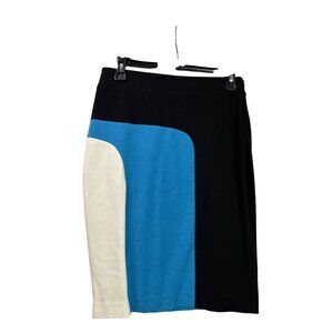 Ann Taylor Colorblock Pencil Skirt Black Blue White Midi Womens Size 0